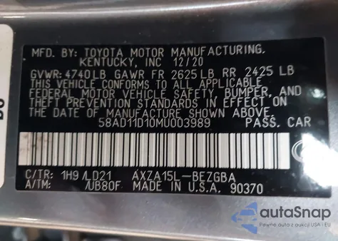 2021 Lexus Es 250 from USA, damaged, VIN 58AD11D10MU003989